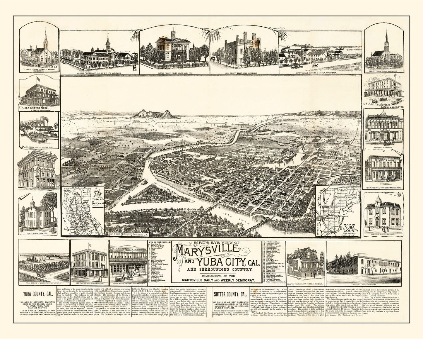Vintage Map of Yuba California, 1888