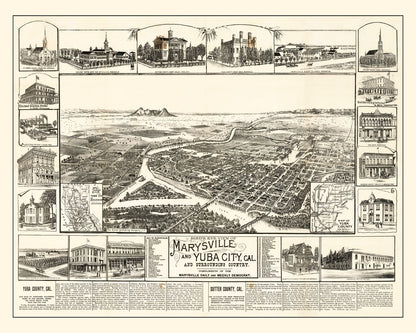 Vintage Map of Yuba California, 1888