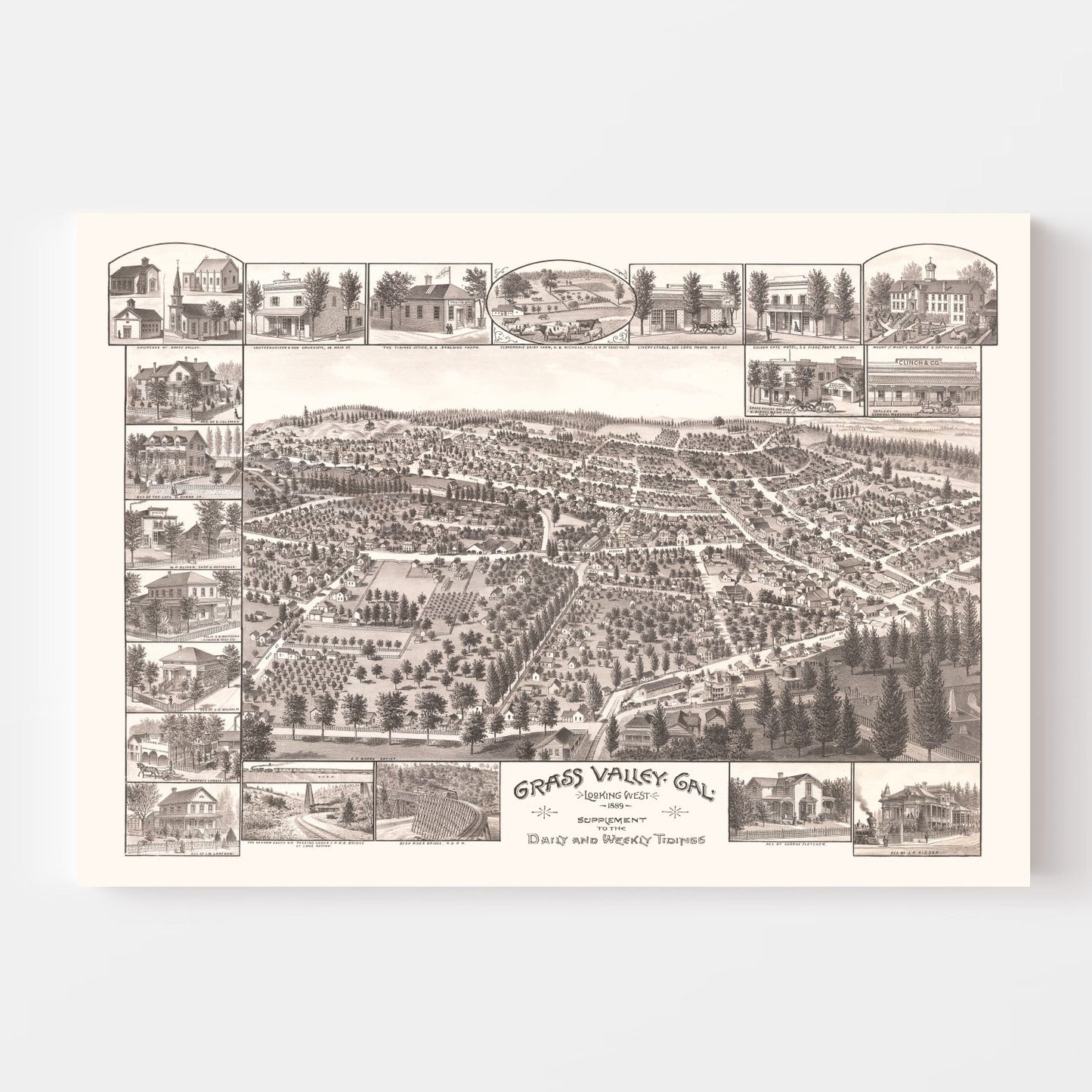 Vintage Map of Grass Valley, California, 1889