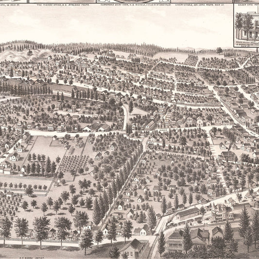 Vintage Map of Grass Valley, California, 1889