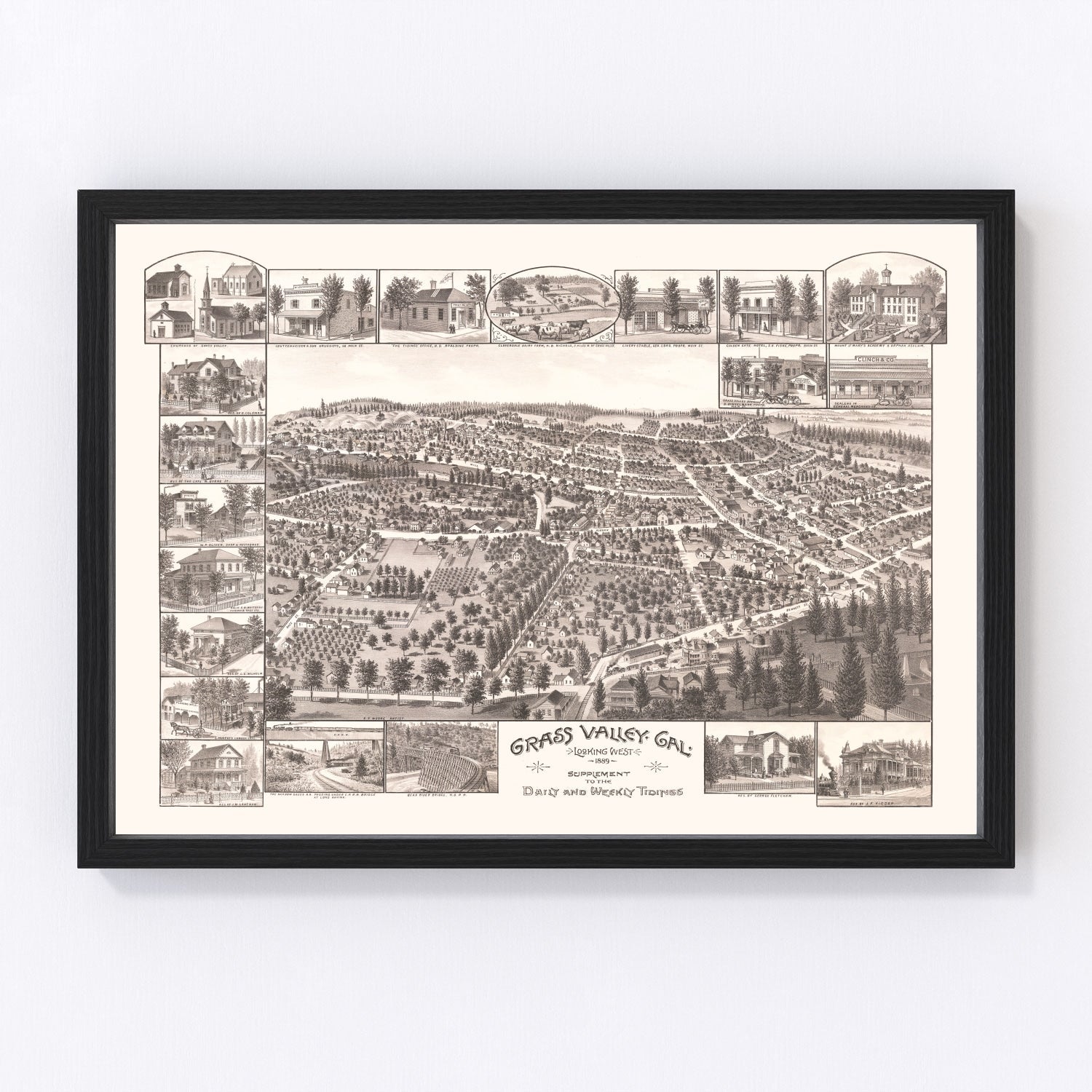 Vintage map of Grass Valley, California, 1889