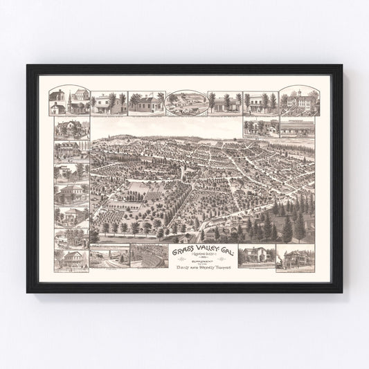 Vintage map of Grass Valley, California, 1889