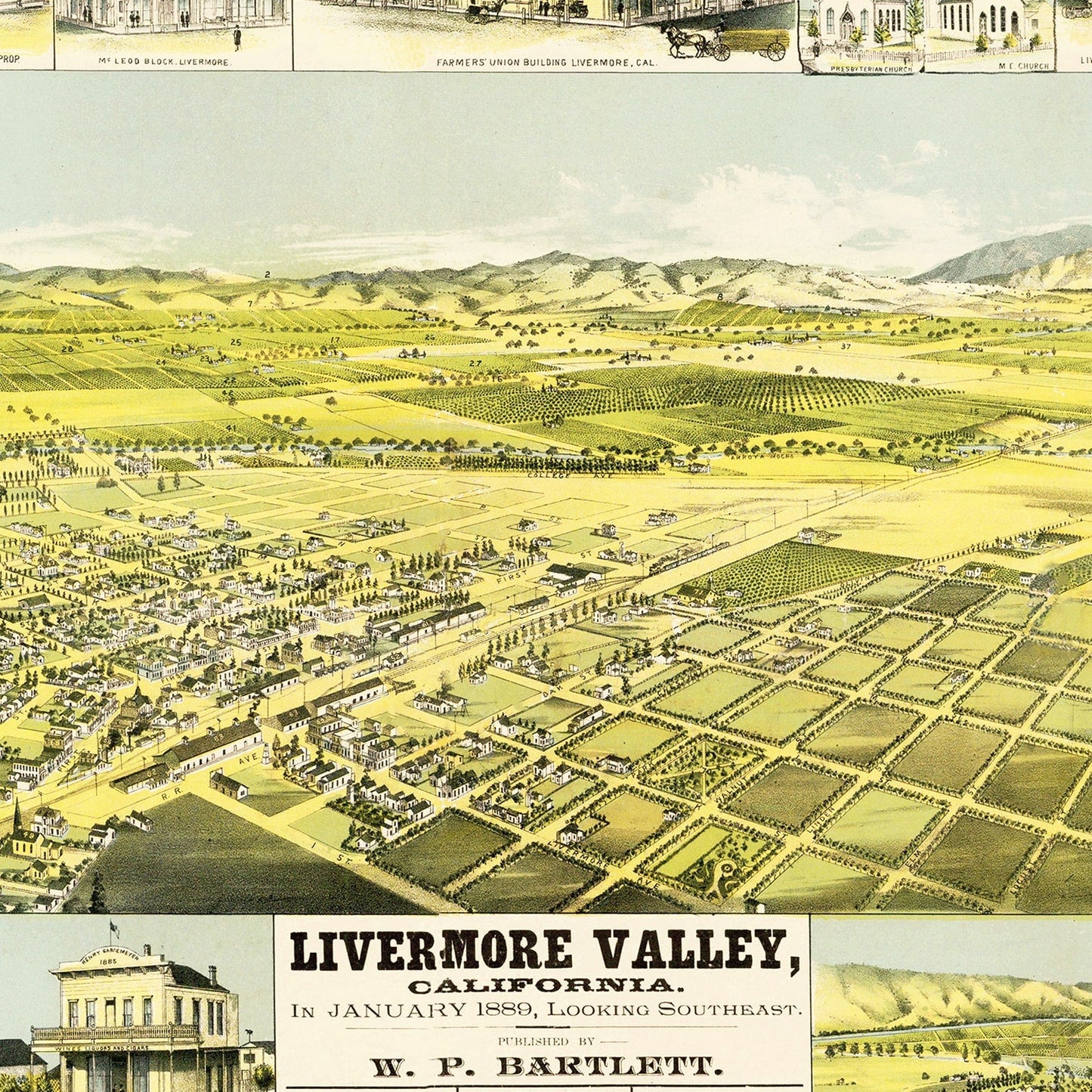 Vintage Map of Livermore, California, 1889