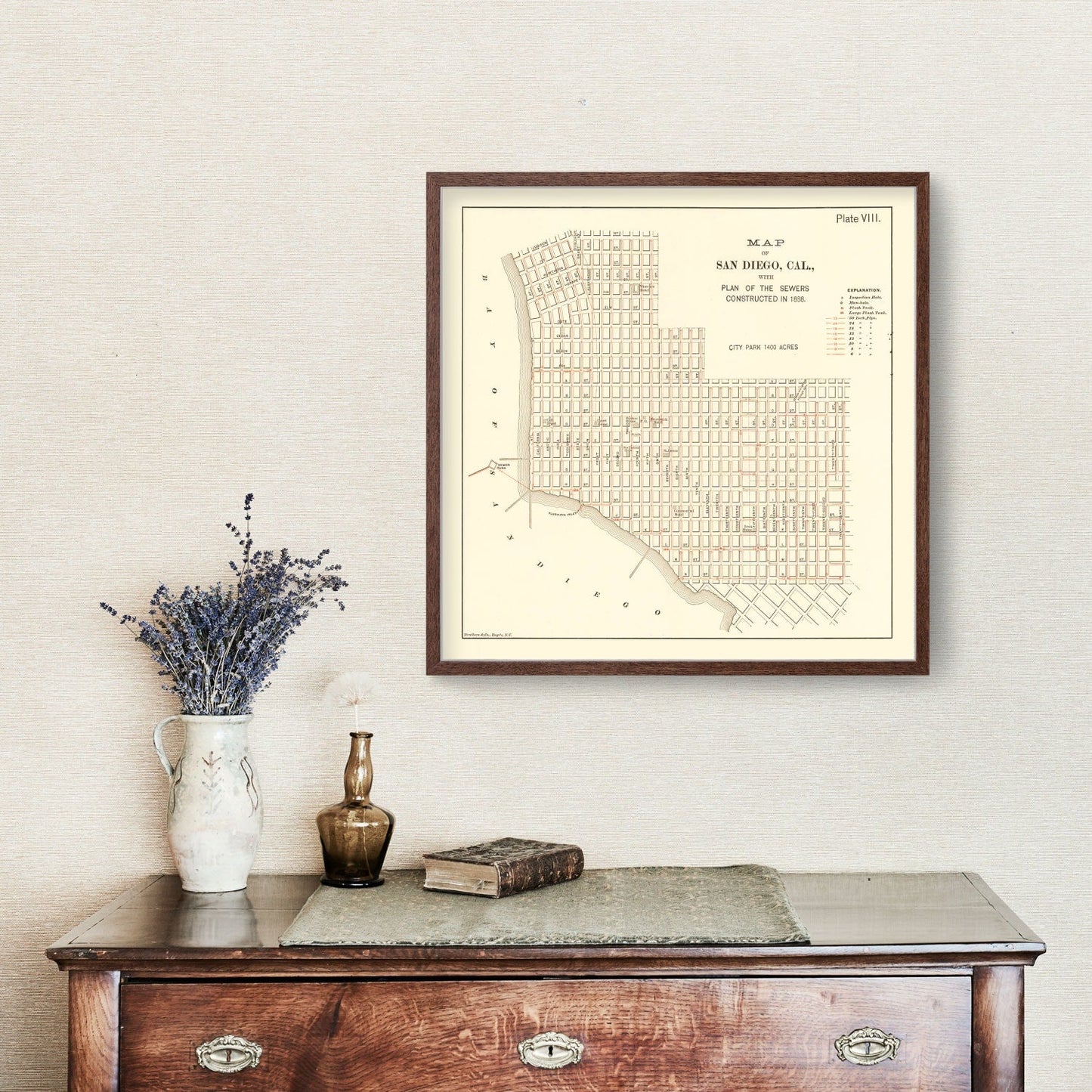 Vintage Map of San Diego, California, 1891