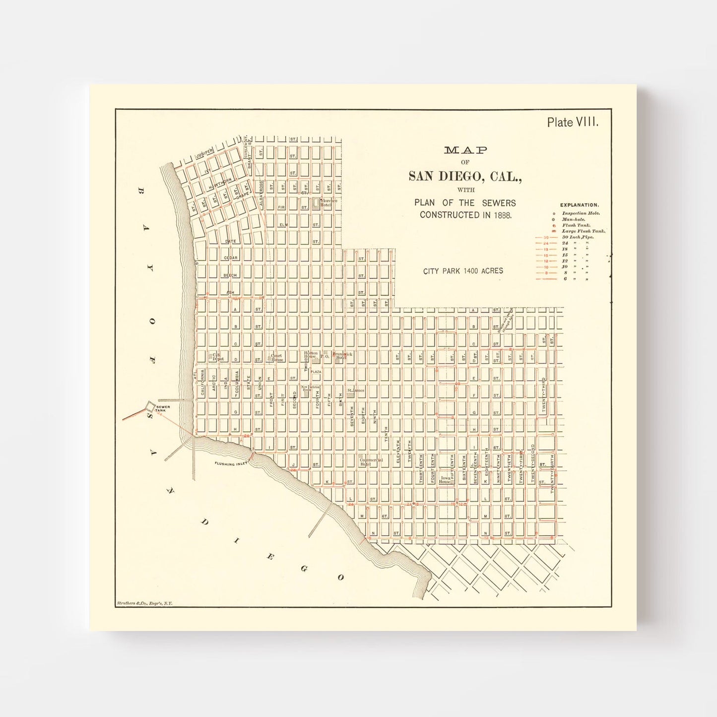 Vintage Map of San Diego, California, 1891