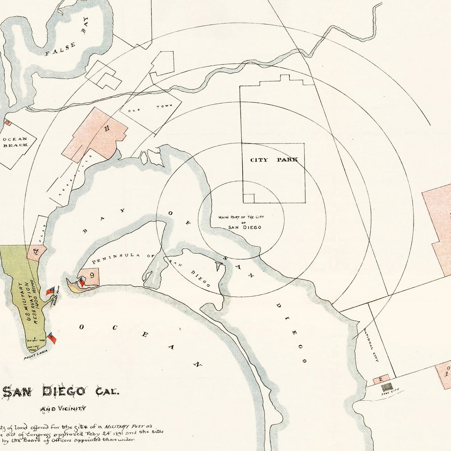 Vintage Map of San Diego, California, 1891 III