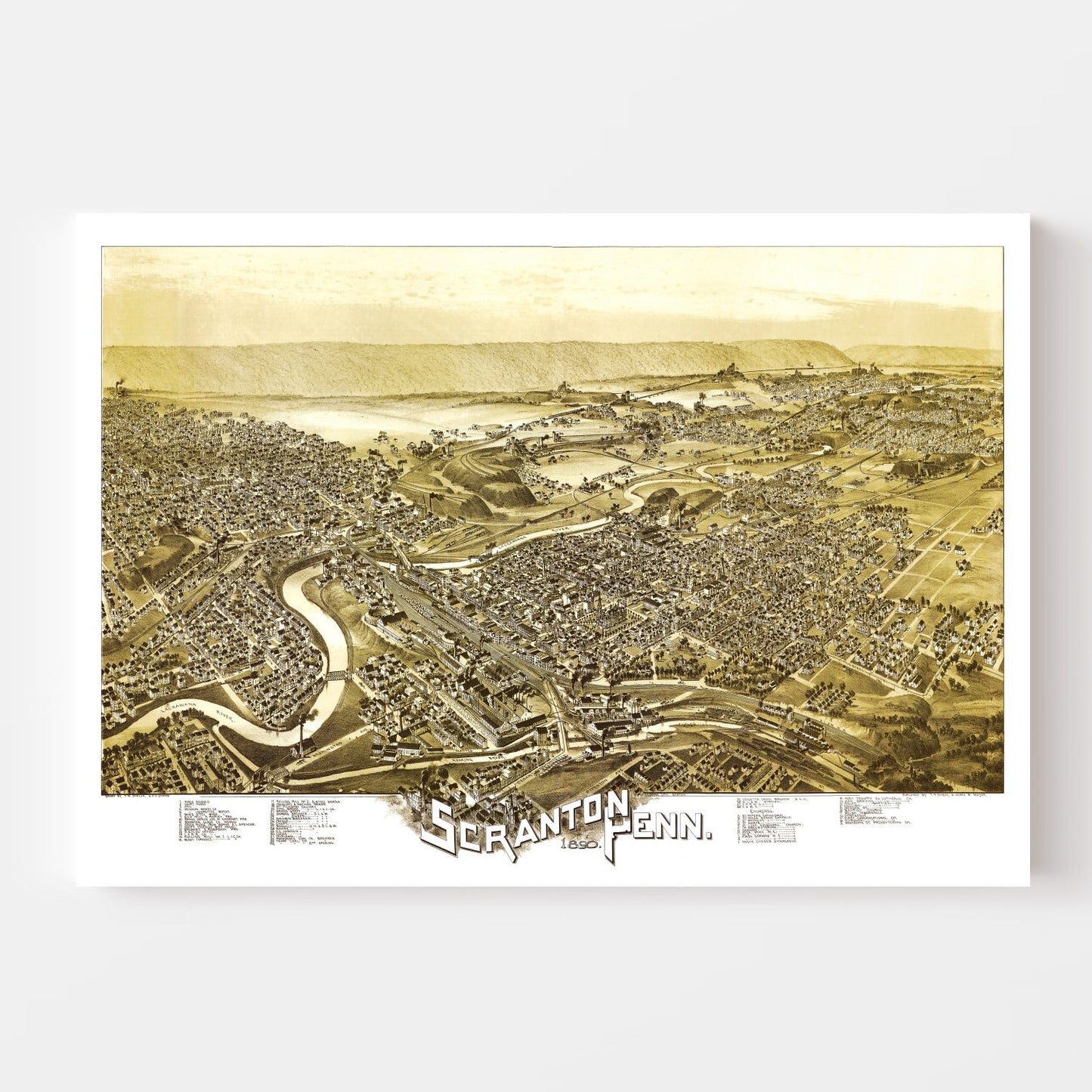 Vintage Map of Scranton, Pennsylvania, 1890