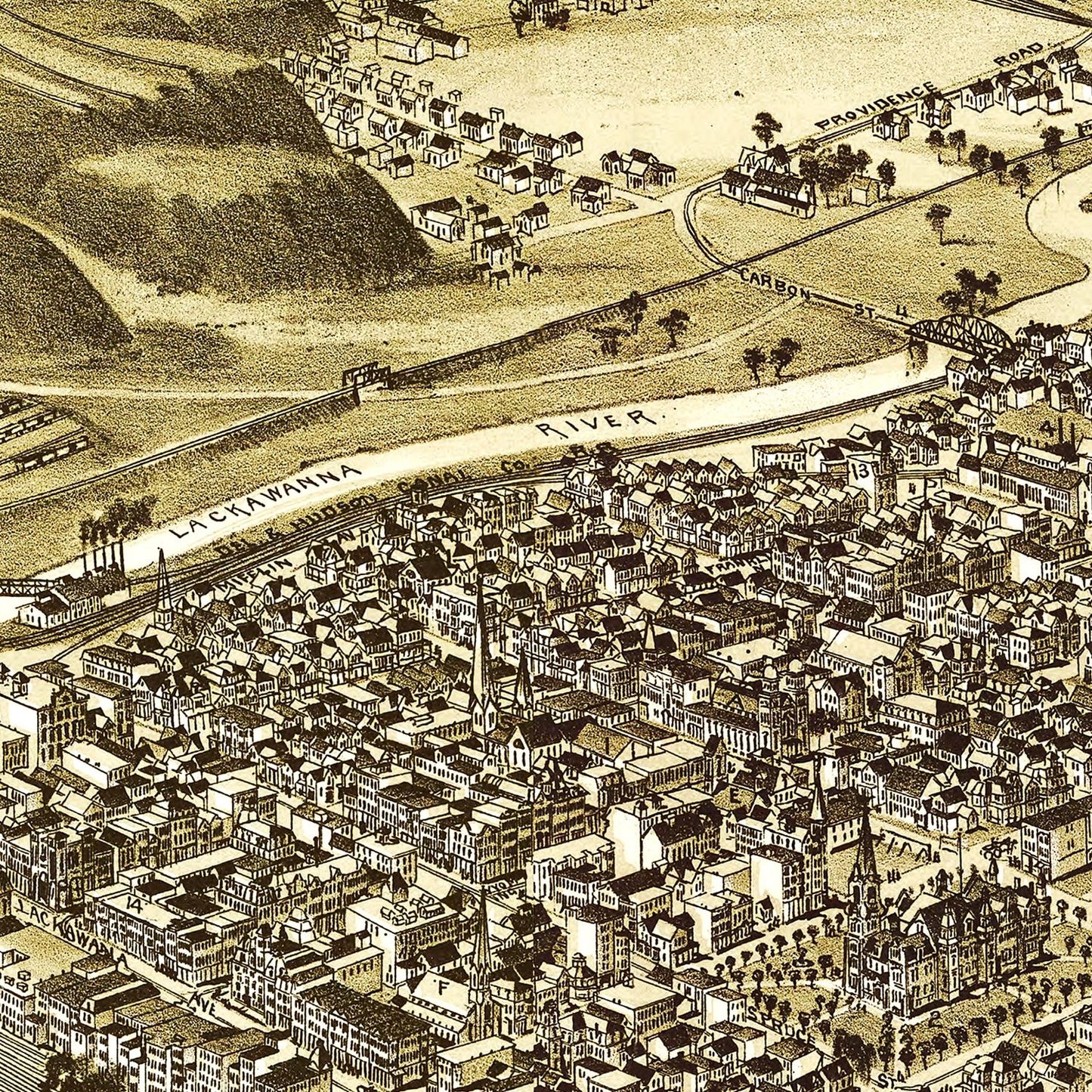 Vintage Map of Scranton, Pennsylvania, 1890