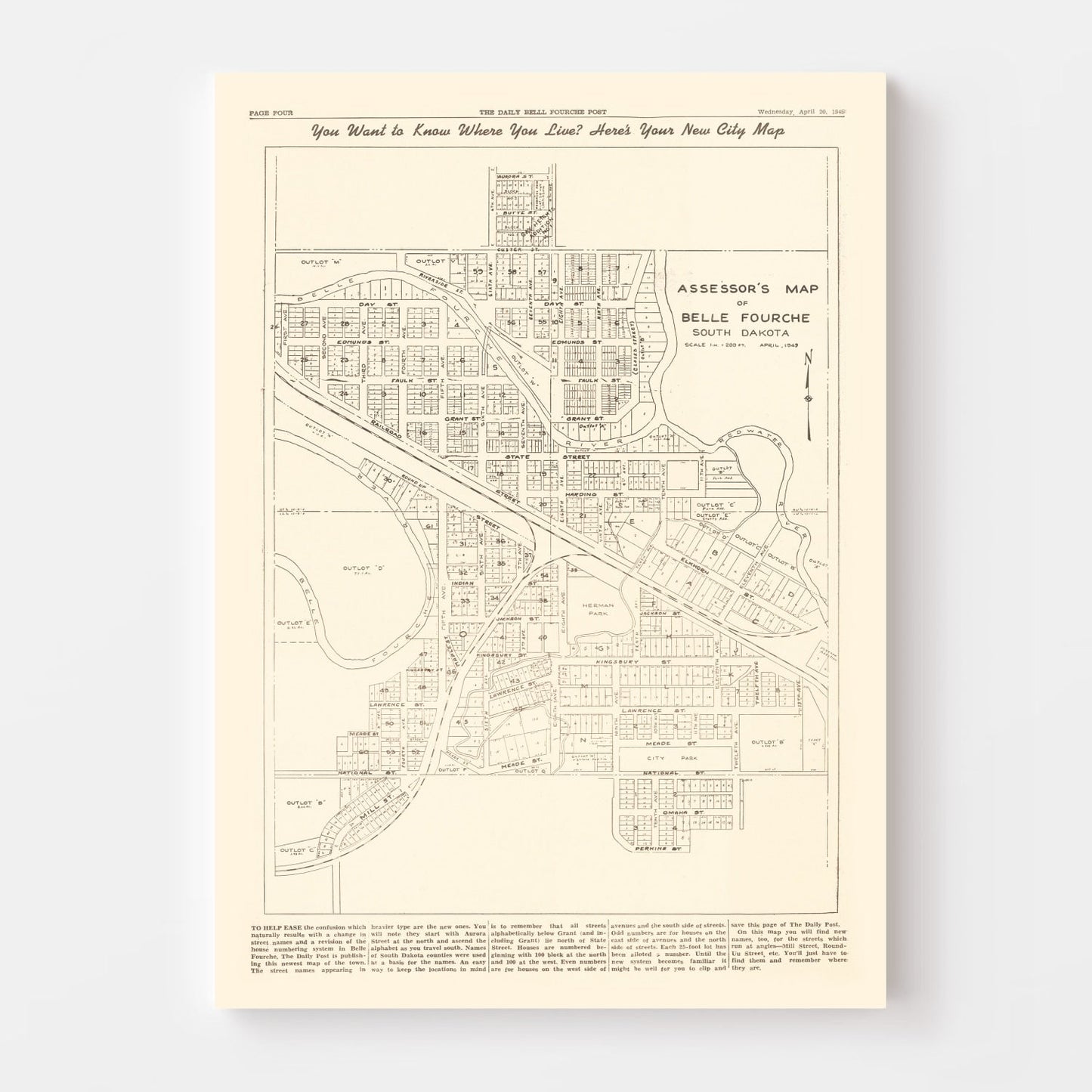 Vintage Map of Belle Fourche, South Dakota, 1949