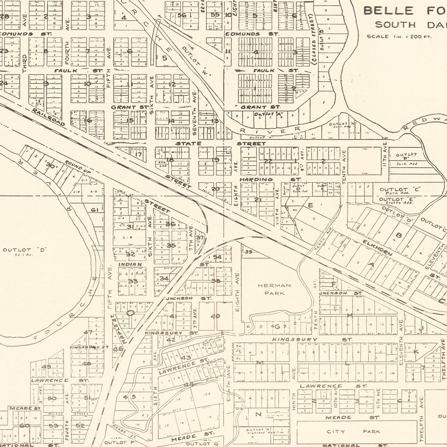 Vintage Map of Belle Fourche, South Dakota, 1949