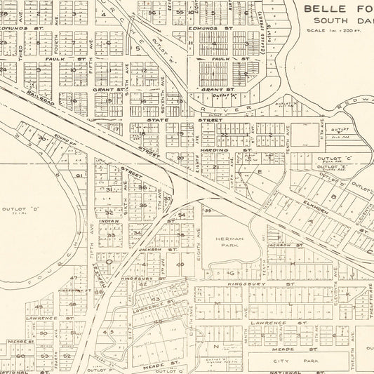 Vintage Map of Belle Fourche, South Dakota, 1949