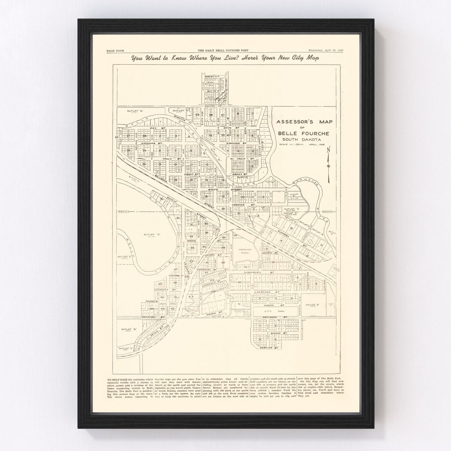 Vintage map of Belle Fourche, South Dakota, 1949
