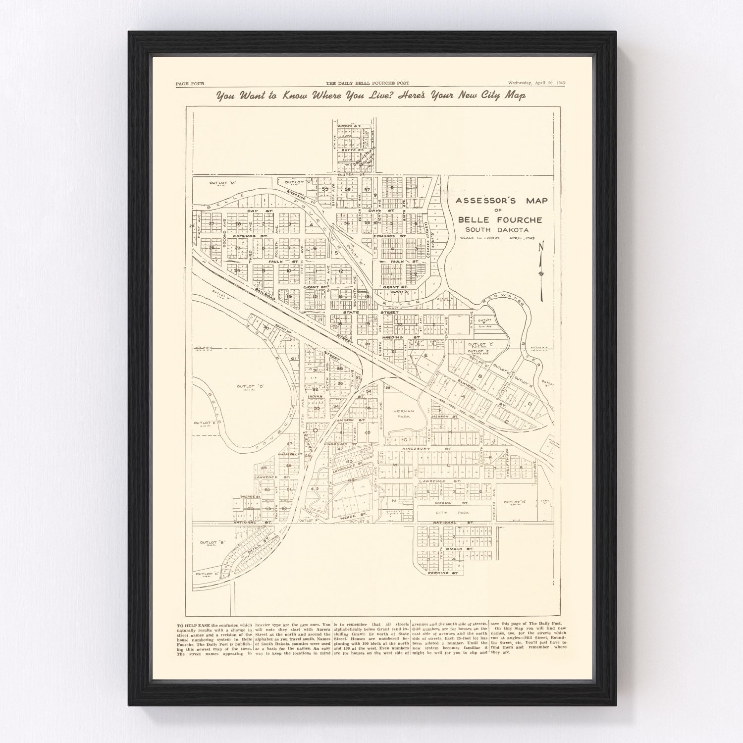 Vintage map of Belle Fourche, South Dakota, 1949