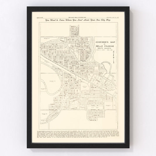 Vintage map of Belle Fourche, South Dakota, 1949