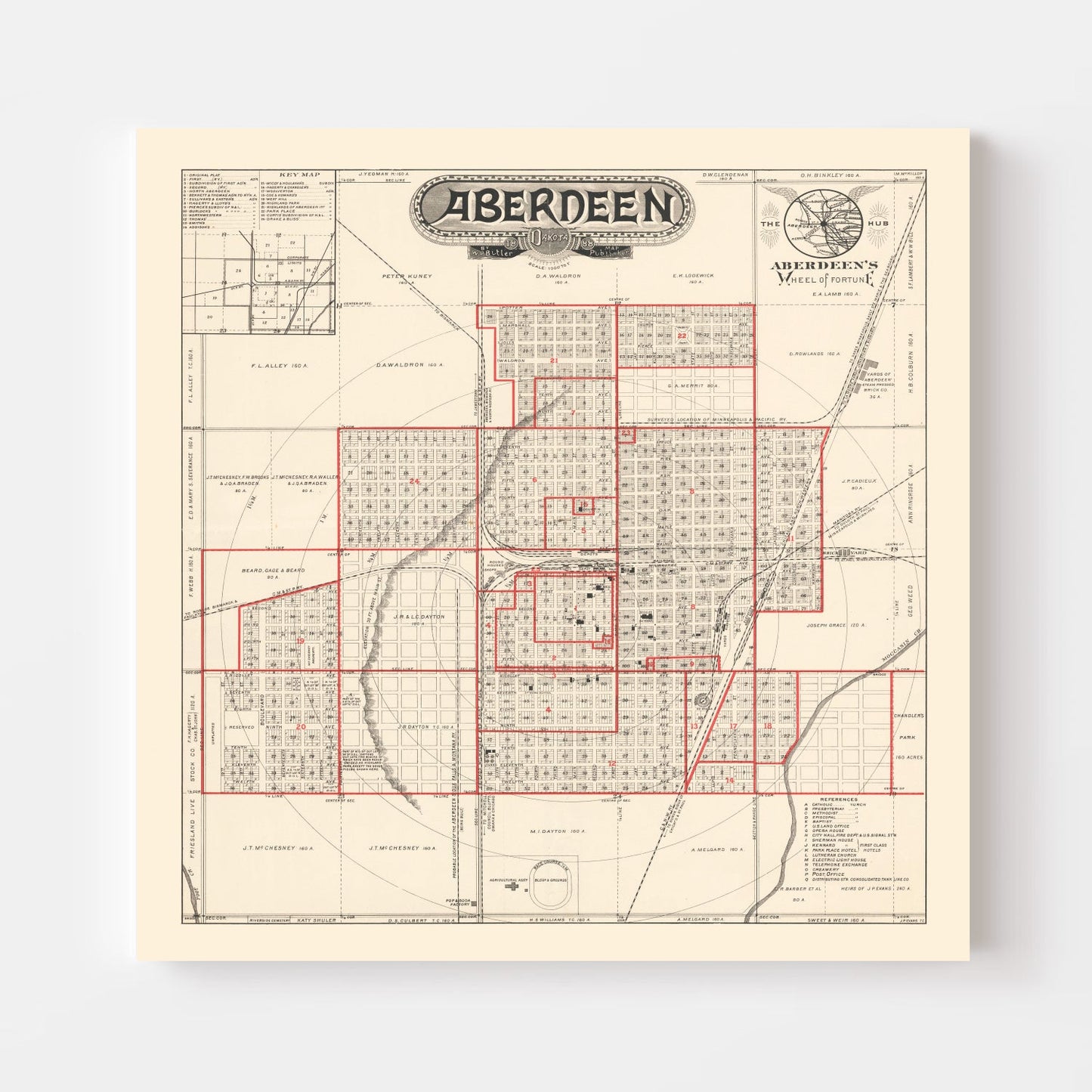 Vintage Map of Aberdeen, South Dakota, 1888