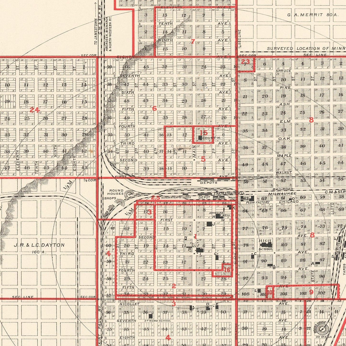 Vintage Map of Aberdeen, South Dakota, 1888