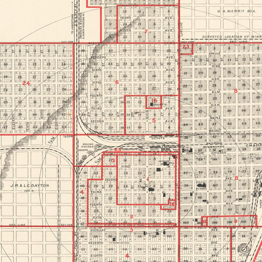 Vintage Map of Aberdeen, South Dakota, 1888
