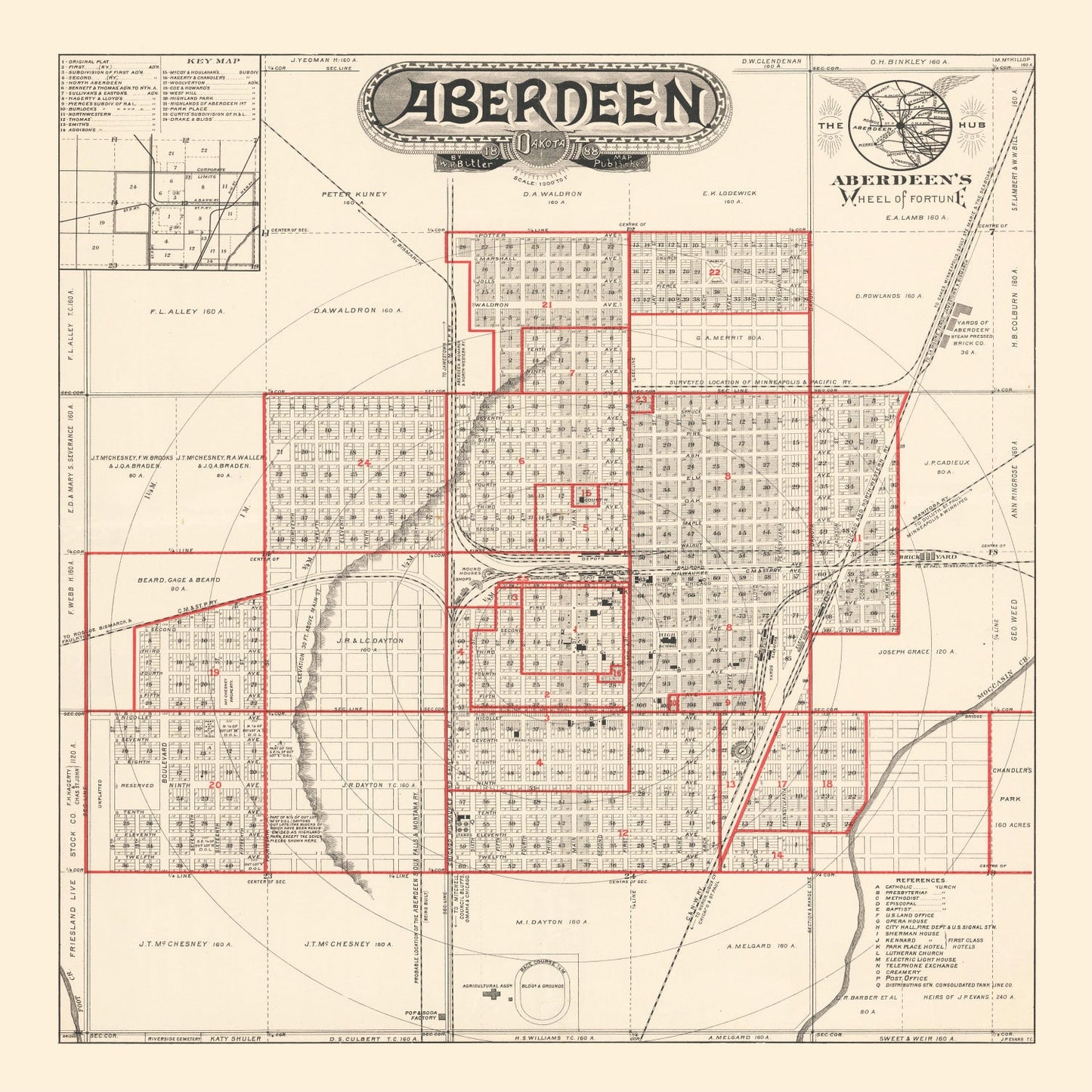Vintage Map of Aberdeen, South Dakota, 1888