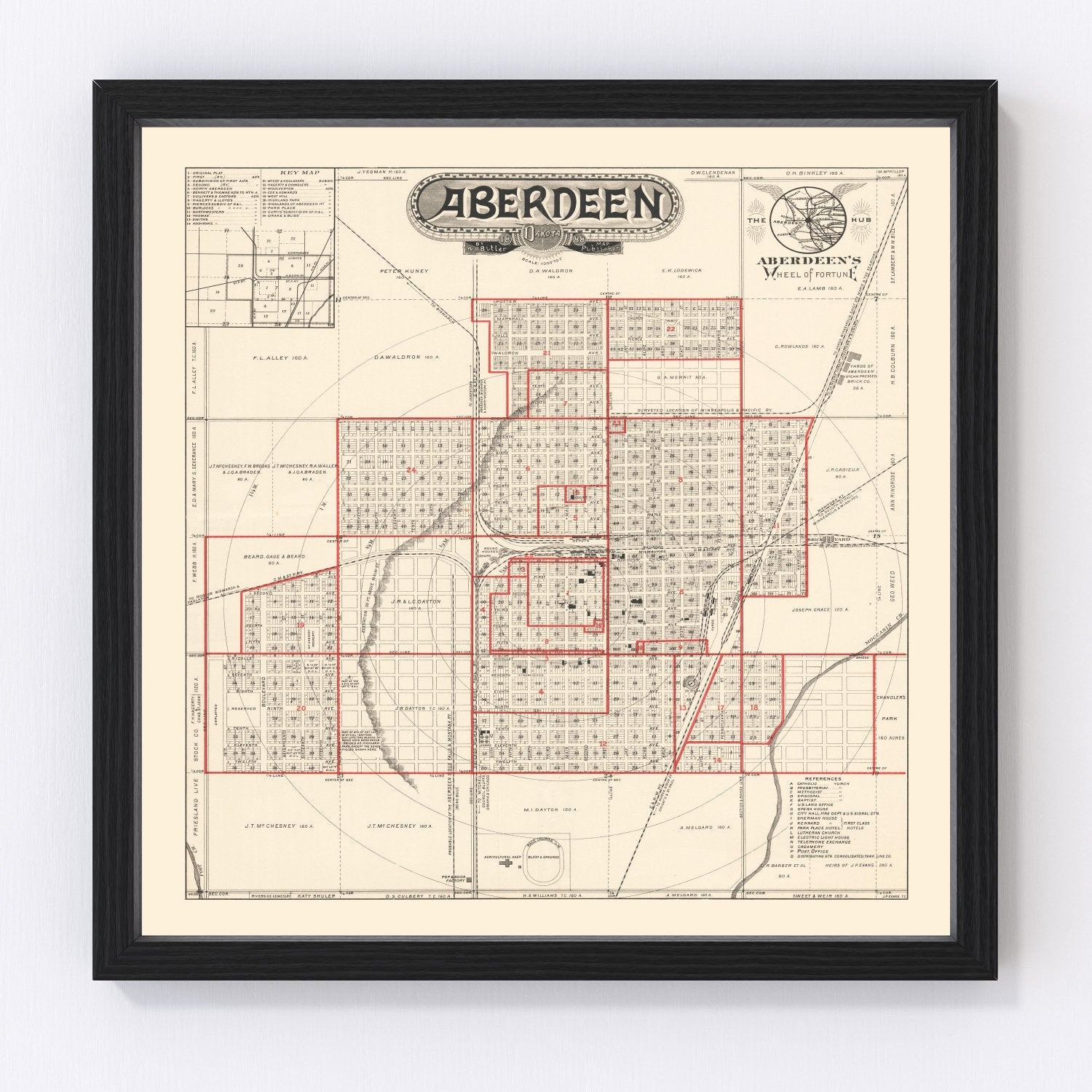 Vintage map of Aberdeen, South Dakota, 1888 - restored print