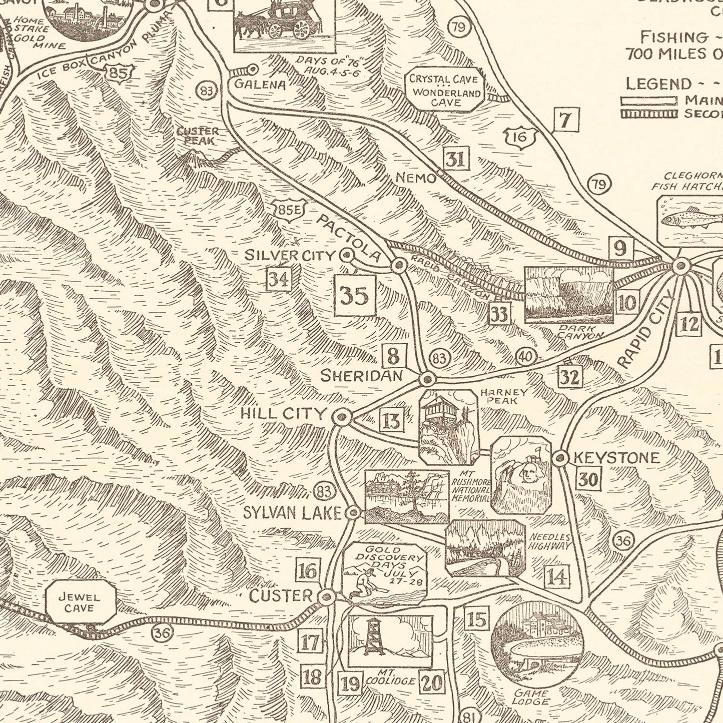 Vintage Map of the Black Hills, South Dakota, 1932
