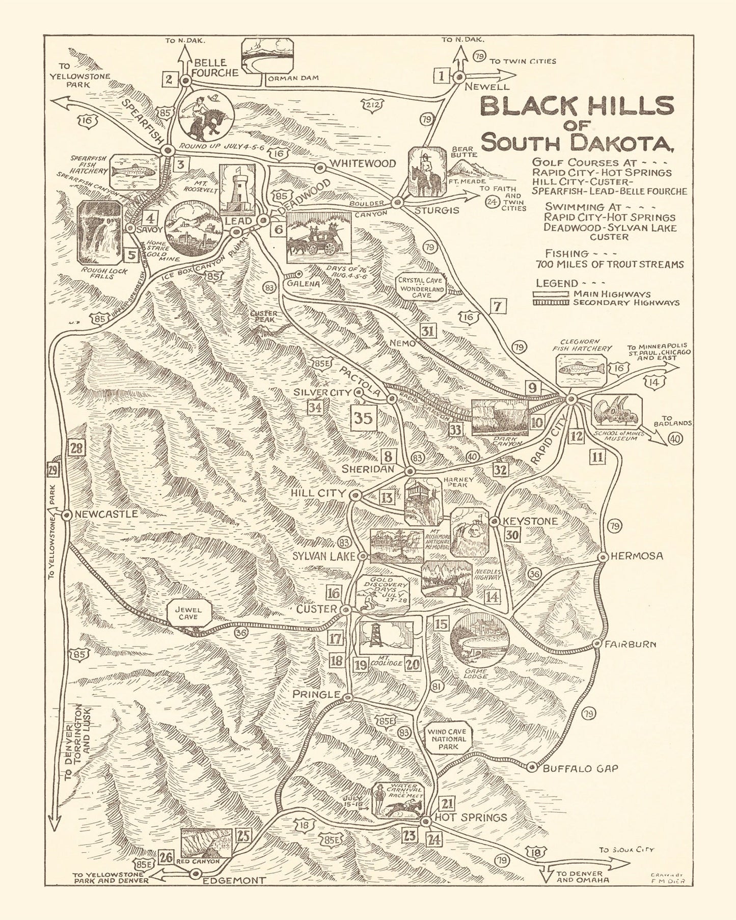 Vintage Map of the Black Hills, South Dakota, 1932