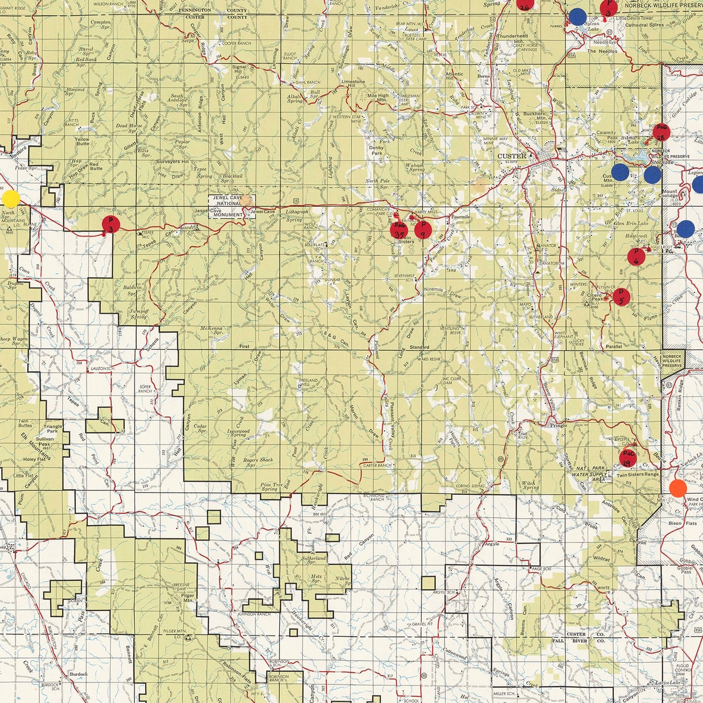 Vintage Black Hills National Forest Map, 1962