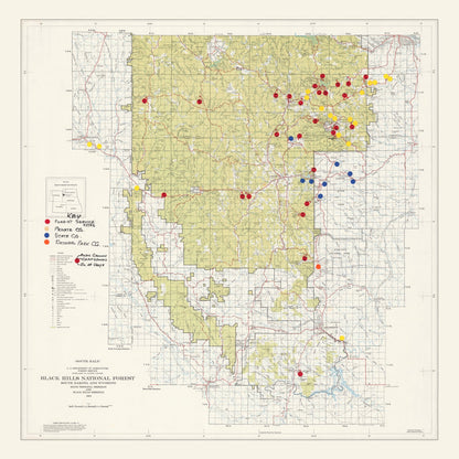 Vintage Black Hills National Forest Map, 1962