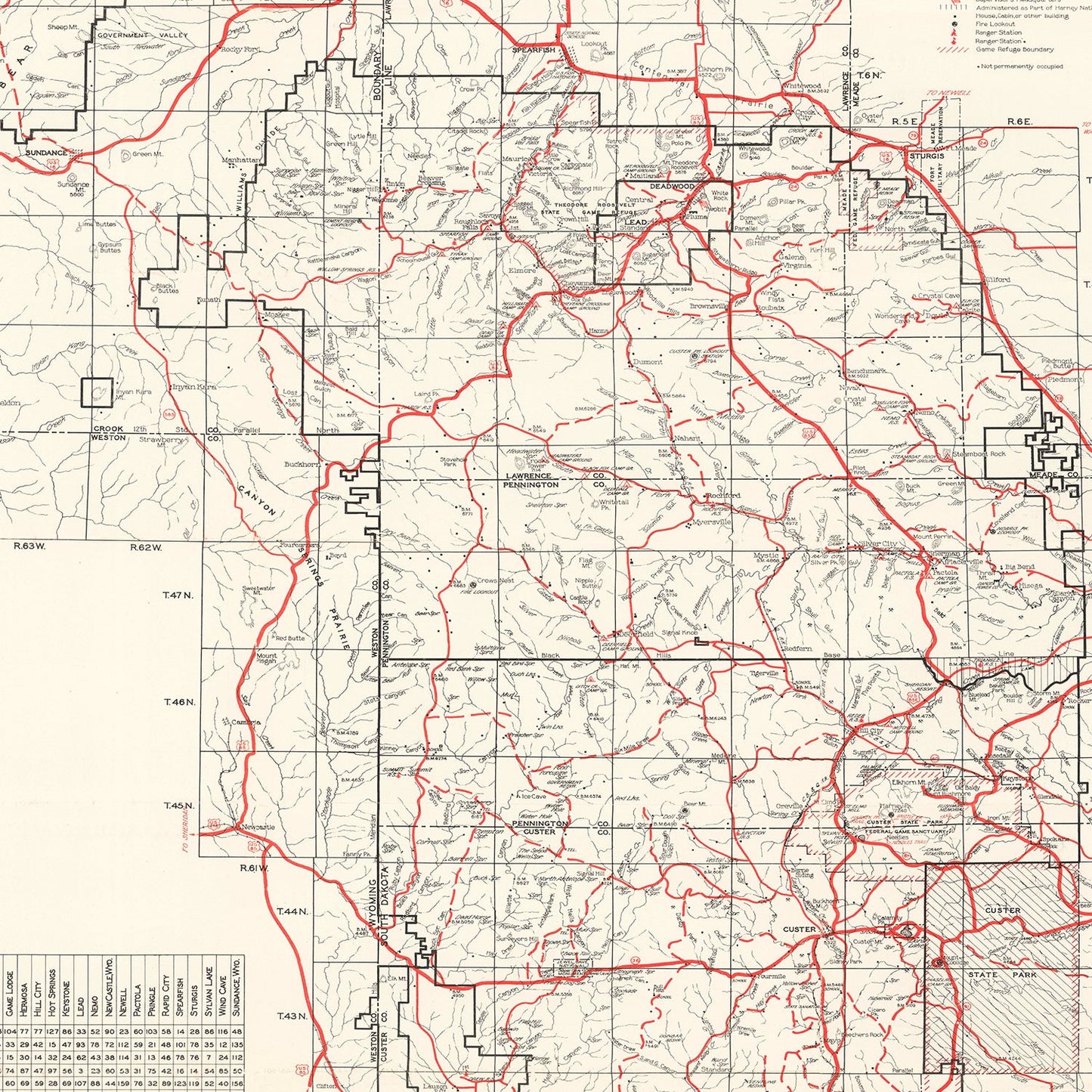 Vintage Map of the Black Hills and Harney National Forest, 1934