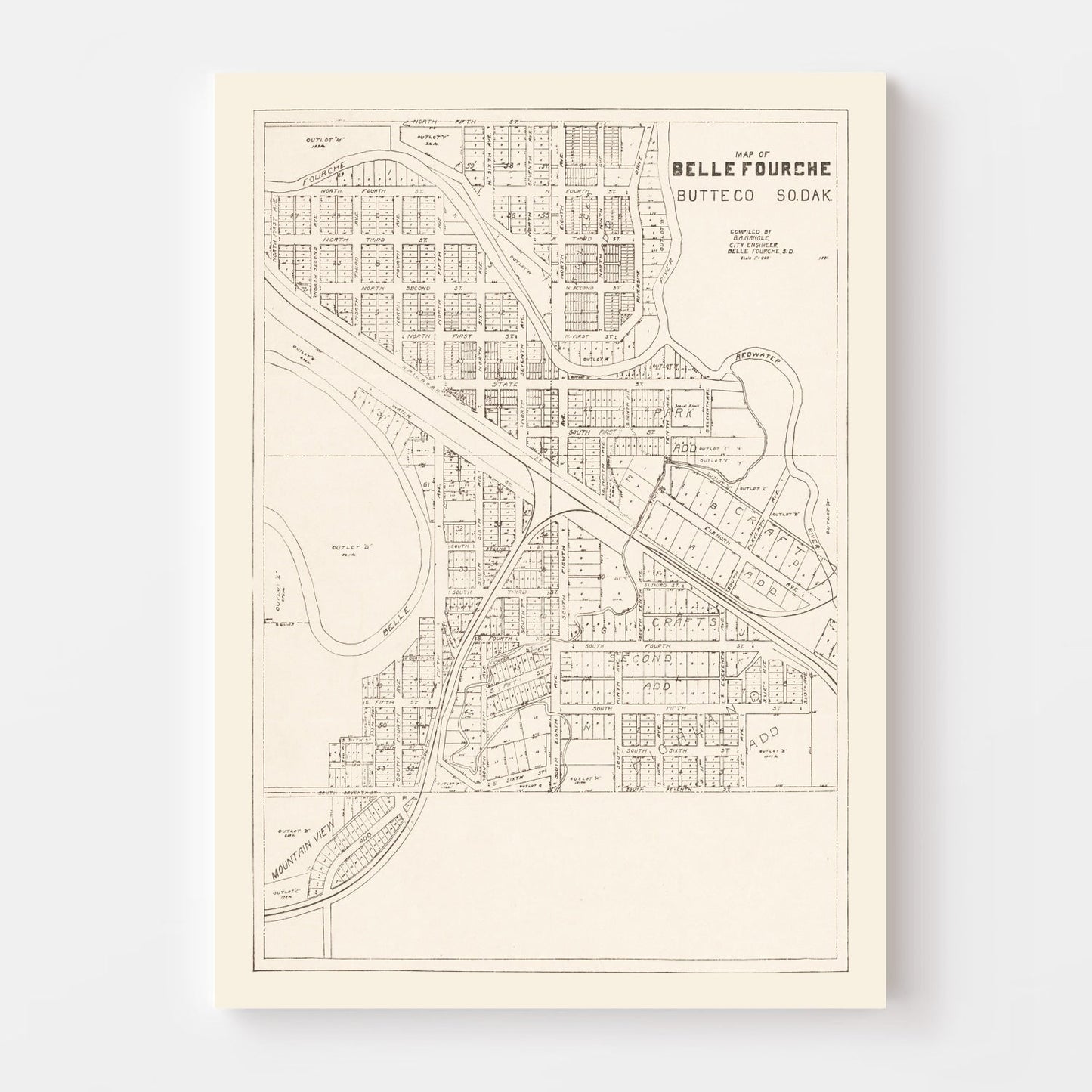 Vintage Map of Belle Fourche, South Dakota, 1949 Wall Art