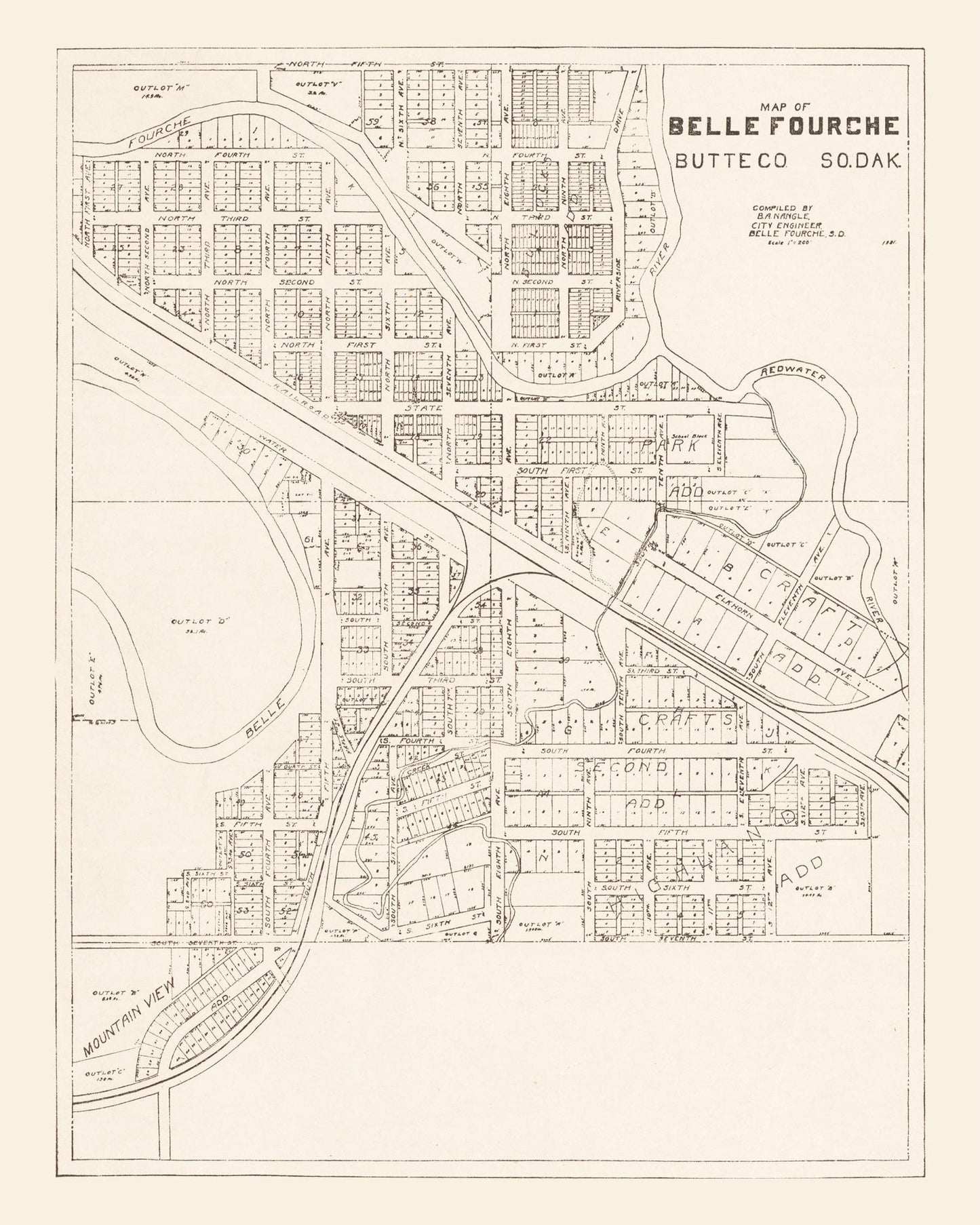 Vintage Map of Belle Fourche, South Dakota, 1949 Wall Art