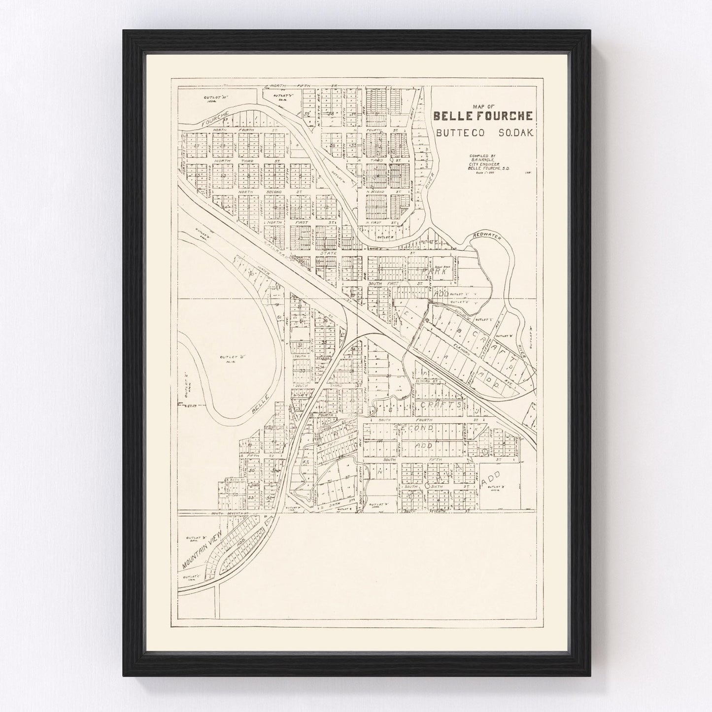 Vintage map of Belle Fourche, South Dakota, 1949 - wall art