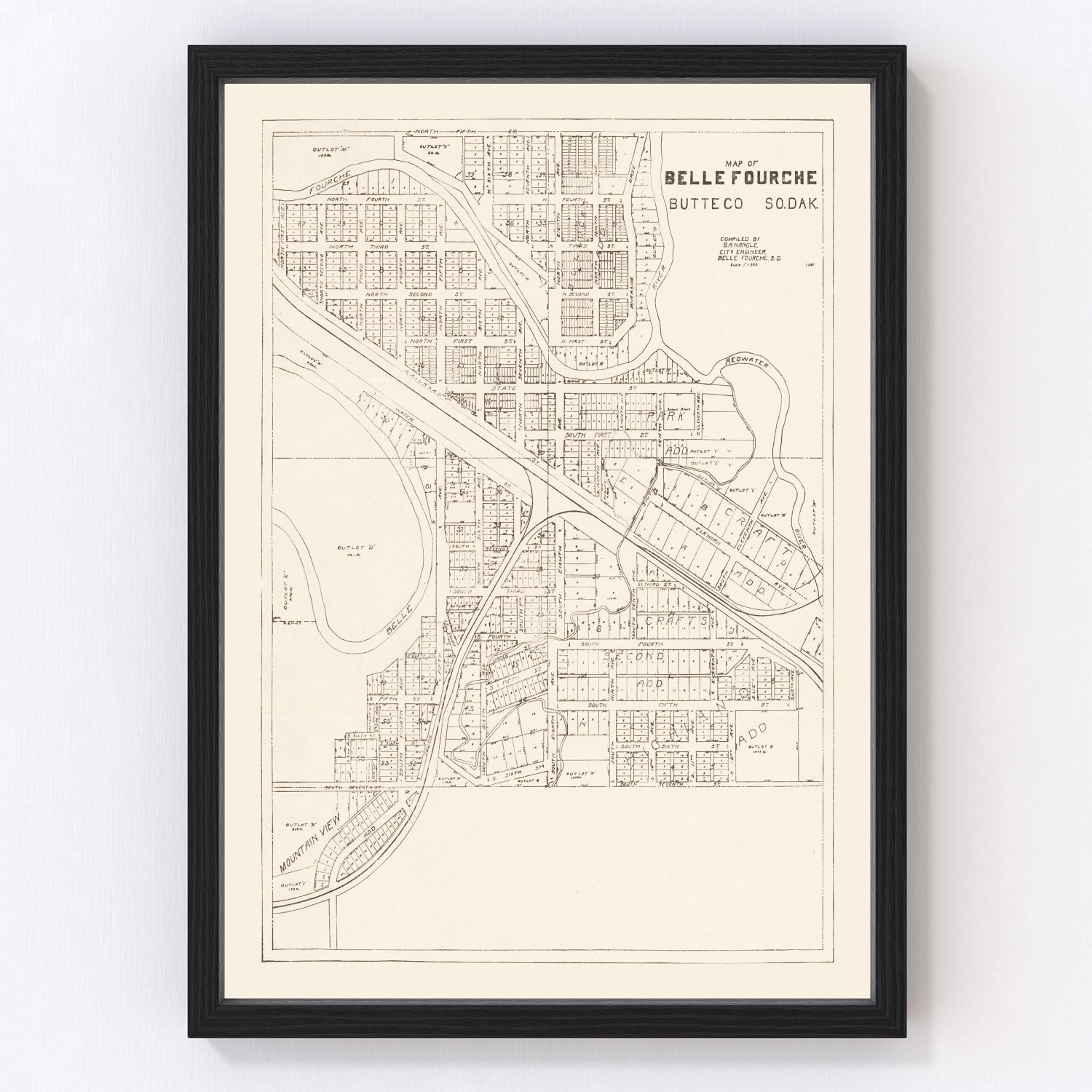 Vintage map of Belle Fourche, South Dakota, 1949 - wall art