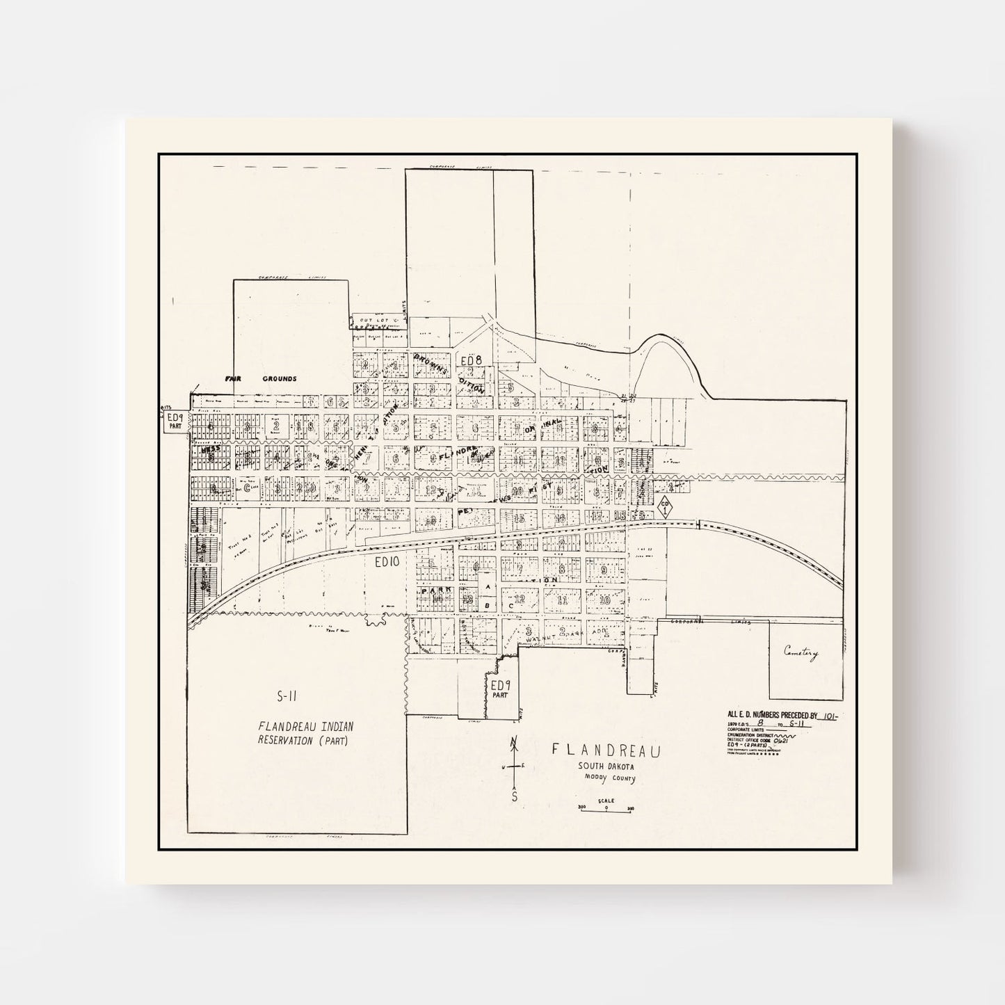 Vintage Map of Flandreau, South Dakota 1970