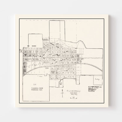 Vintage Map of Flandreau, South Dakota 1970