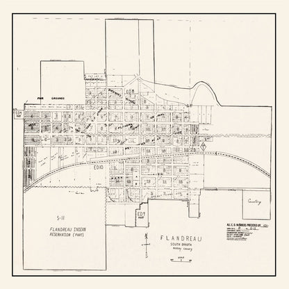 Vintage Map of Flandreau, South Dakota 1970