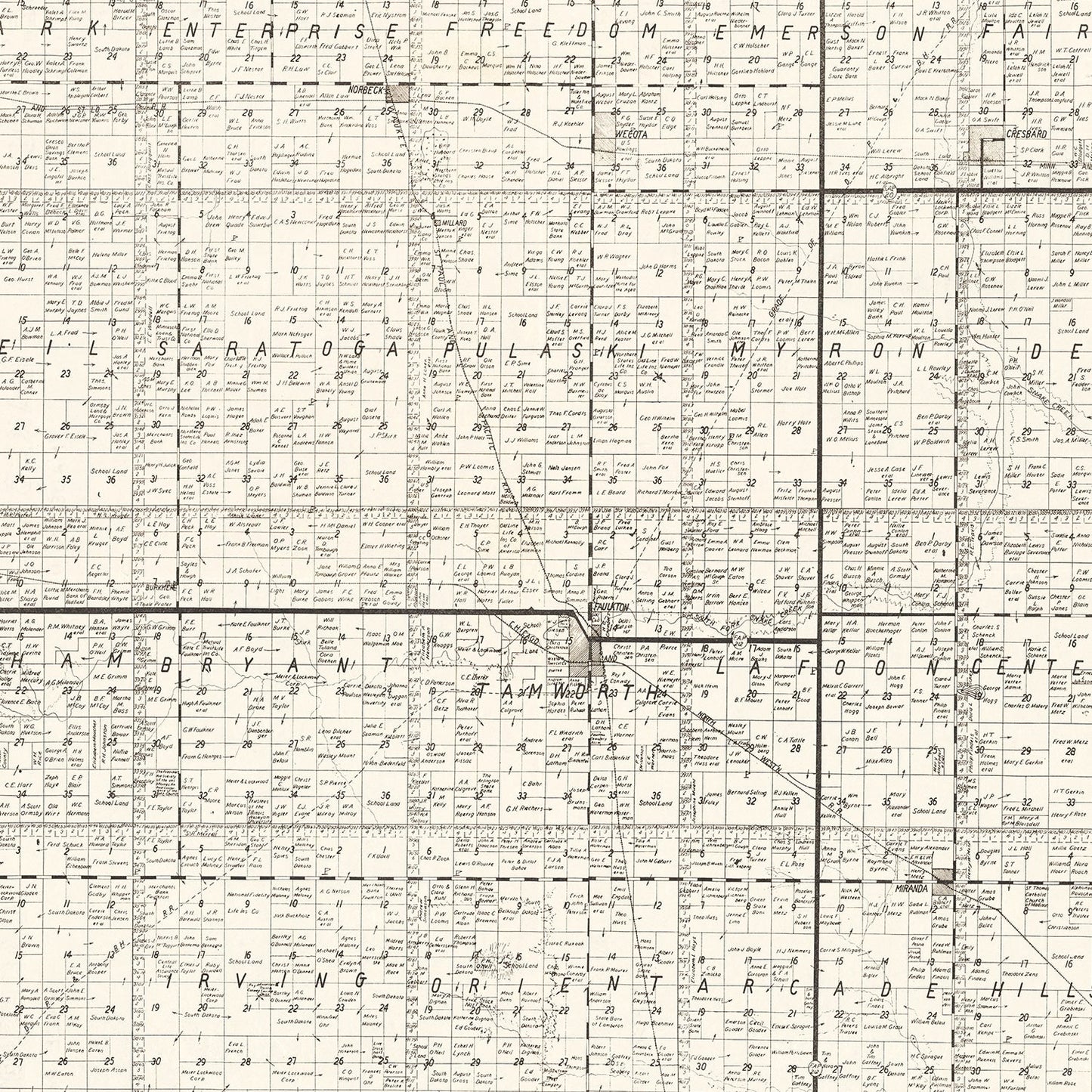 Vintage Map of Faulk County, SD, 1900 - Faulkton, Seneca