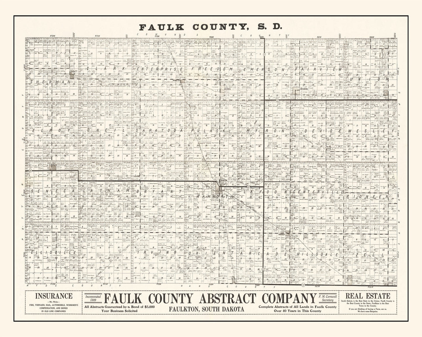 Vintage Map of Faulk County, SD, 1900 - Faulkton, Seneca