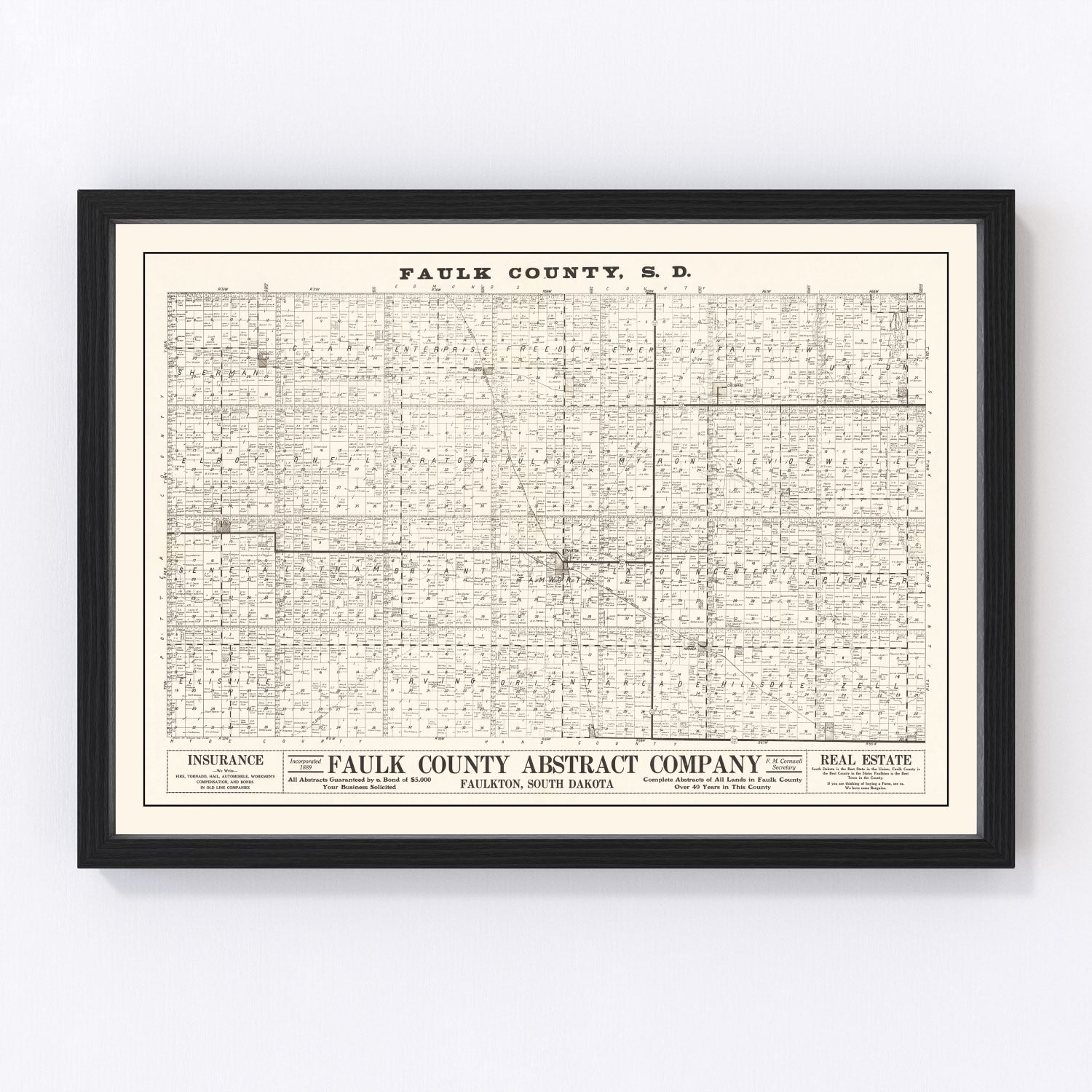 vintage map of Faulk County, South Dakota, 1900, Faulkton Seneca