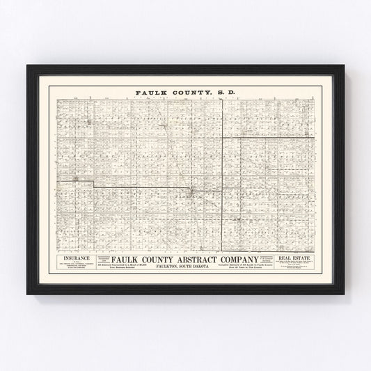 vintage map of Faulk County, South Dakota, 1900, Faulkton Seneca