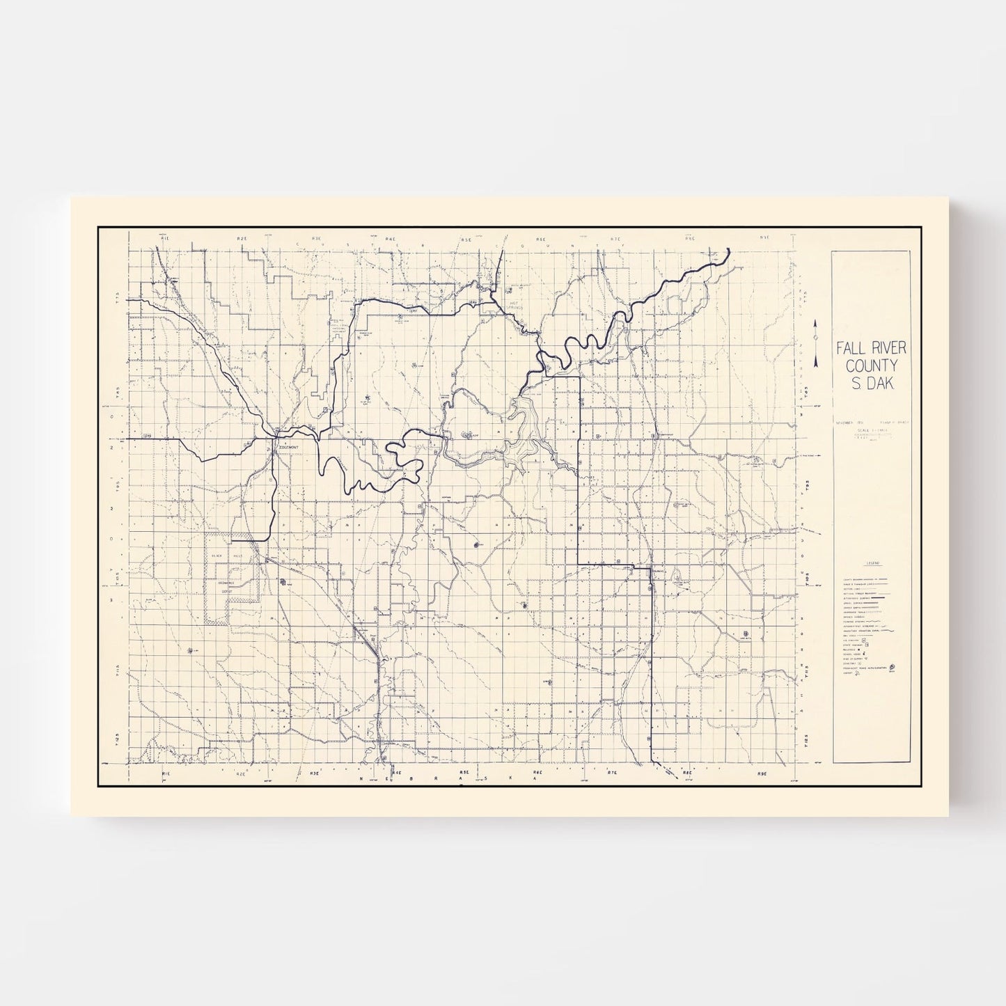 Vintage Map of Fall River County, South Dakota, 1951