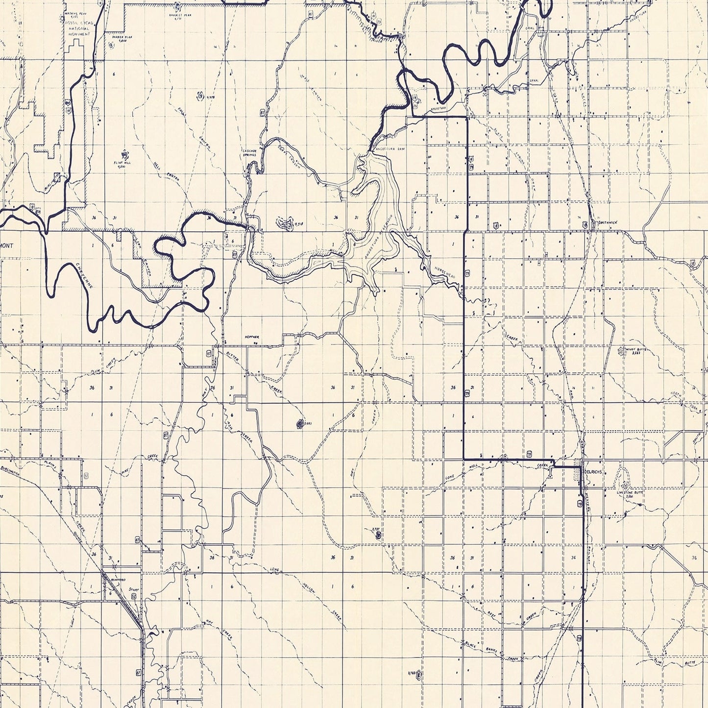 Vintage Map of Fall River County, South Dakota, 1951