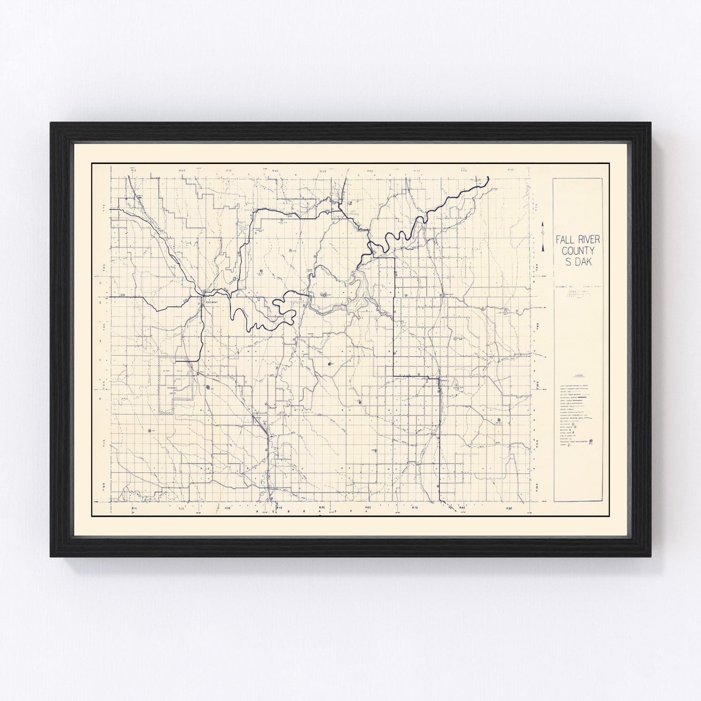 vintage map of Fall River County, South Dakota, 1951