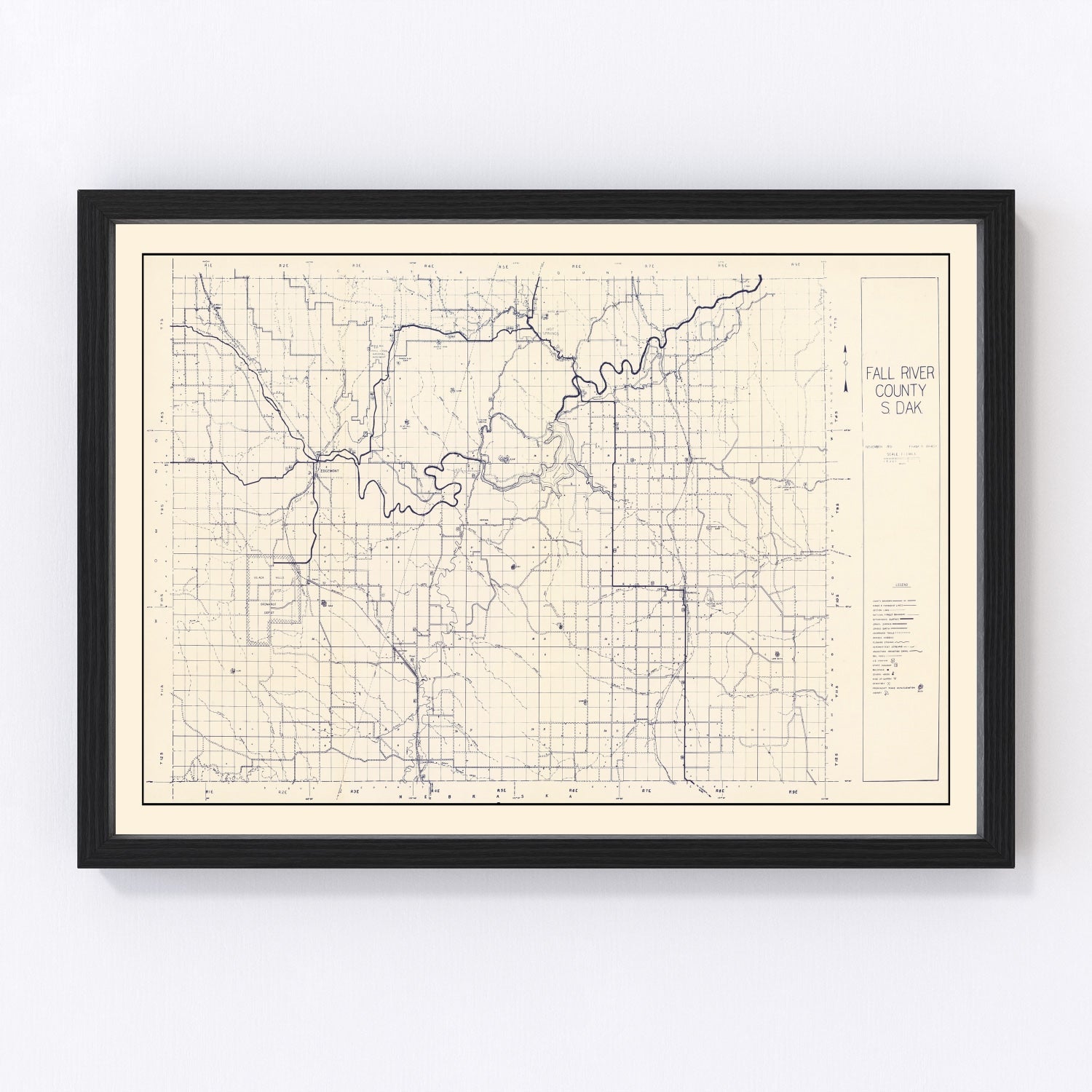 vintage map of Fall River County, South Dakota, 1951