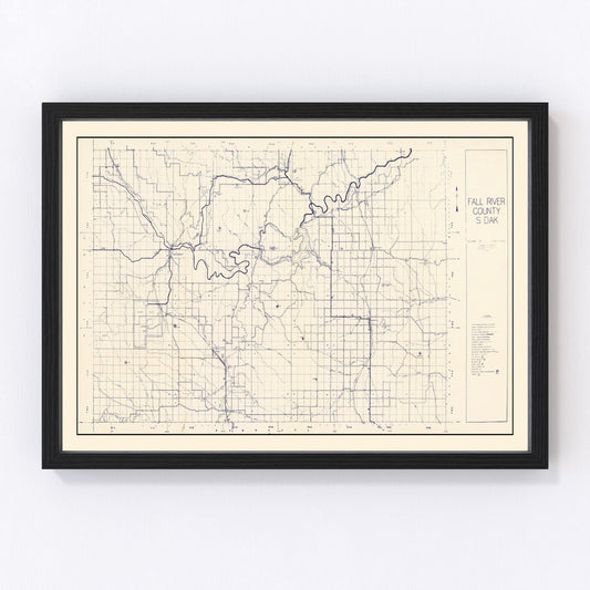 vintage map of Fall River County, South Dakota, 1951