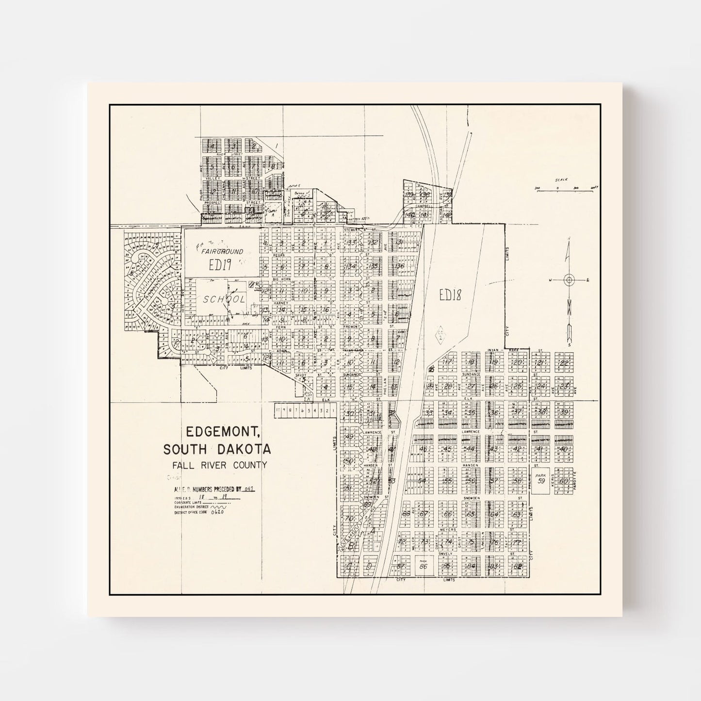 Vintage Map of Edgemont, South Dakota, 1970