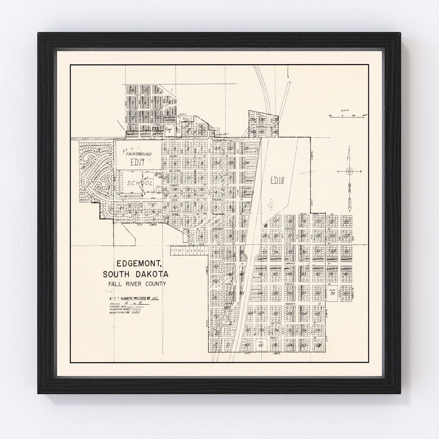 Vintage map of Edgemont, South Dakota, 1970