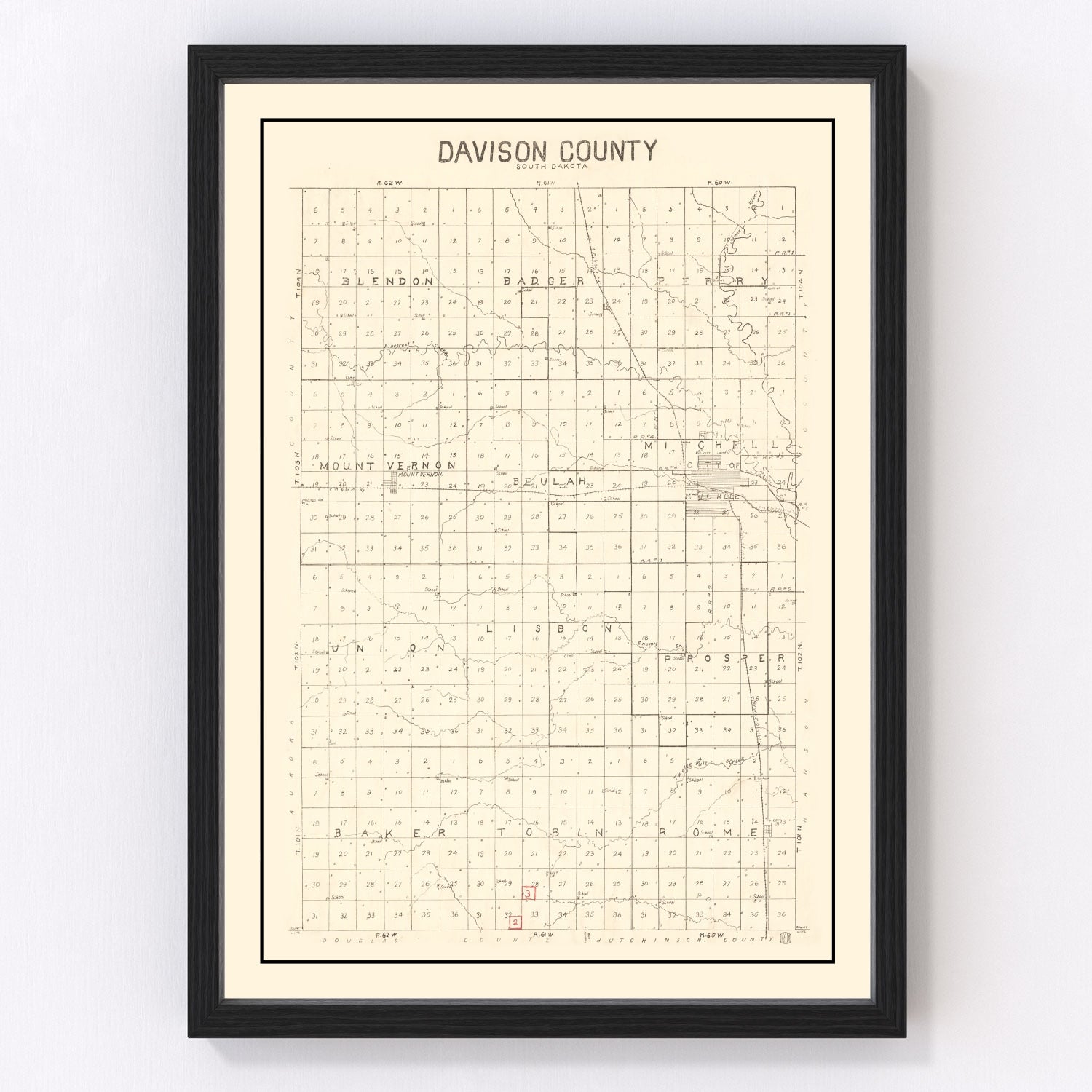 Vintage map of Davison County, South Dakota, 1900