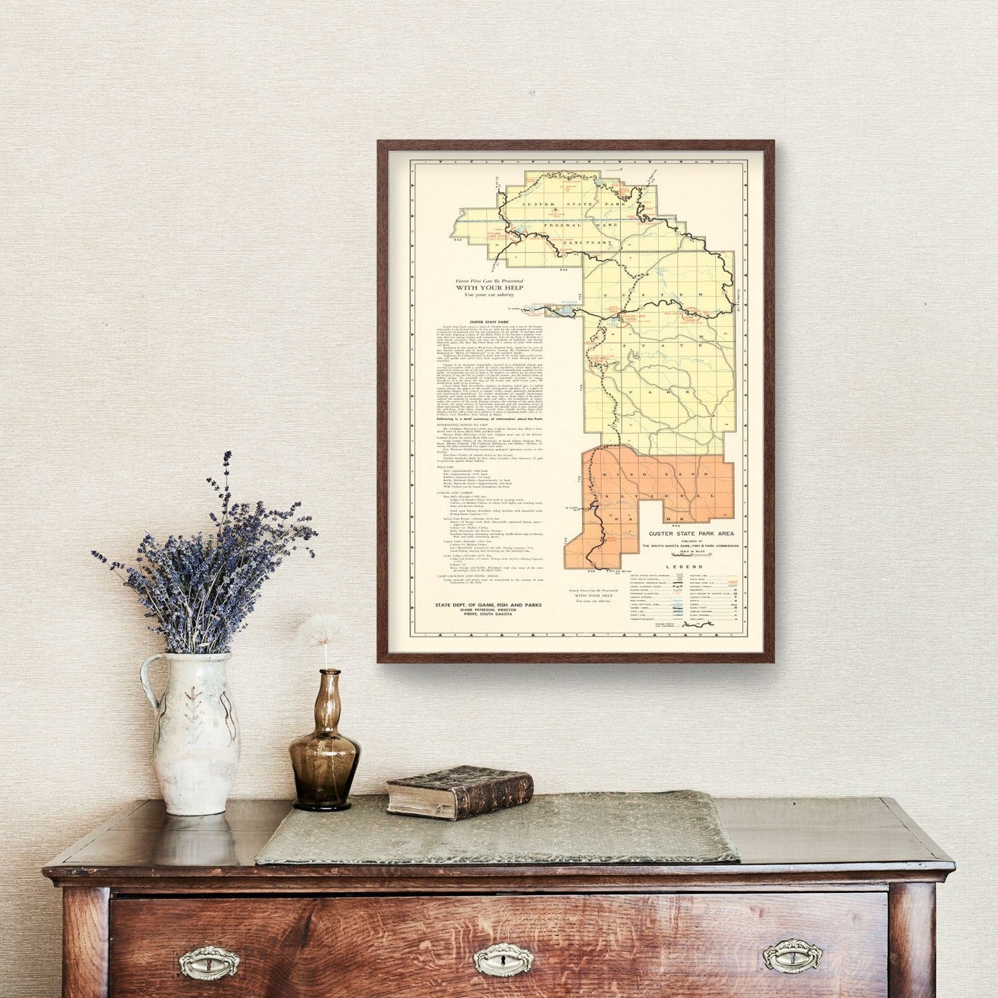 Vintage Custer State Park Map, South Dakota 1940