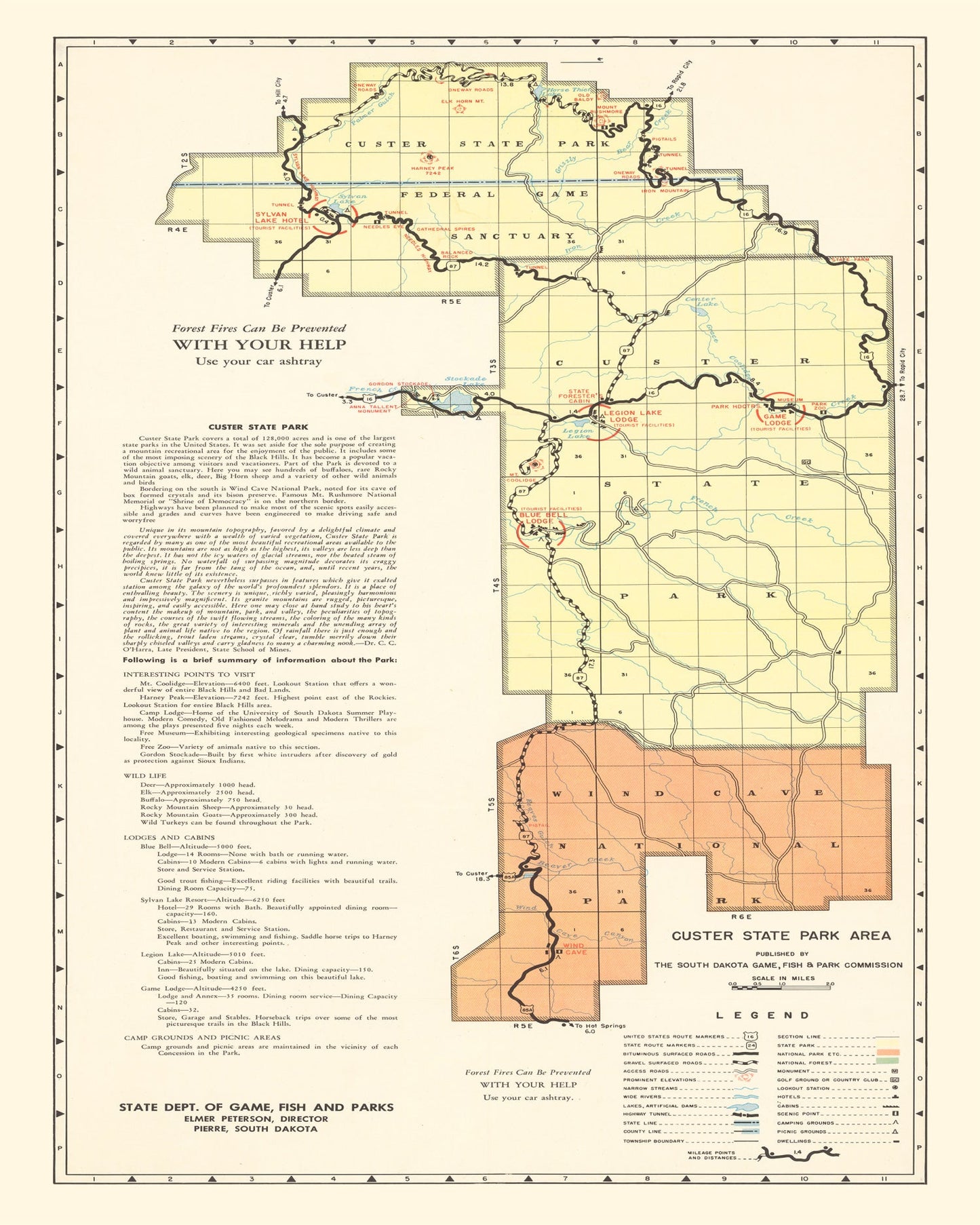 Vintage Custer State Park Map, South Dakota 1940