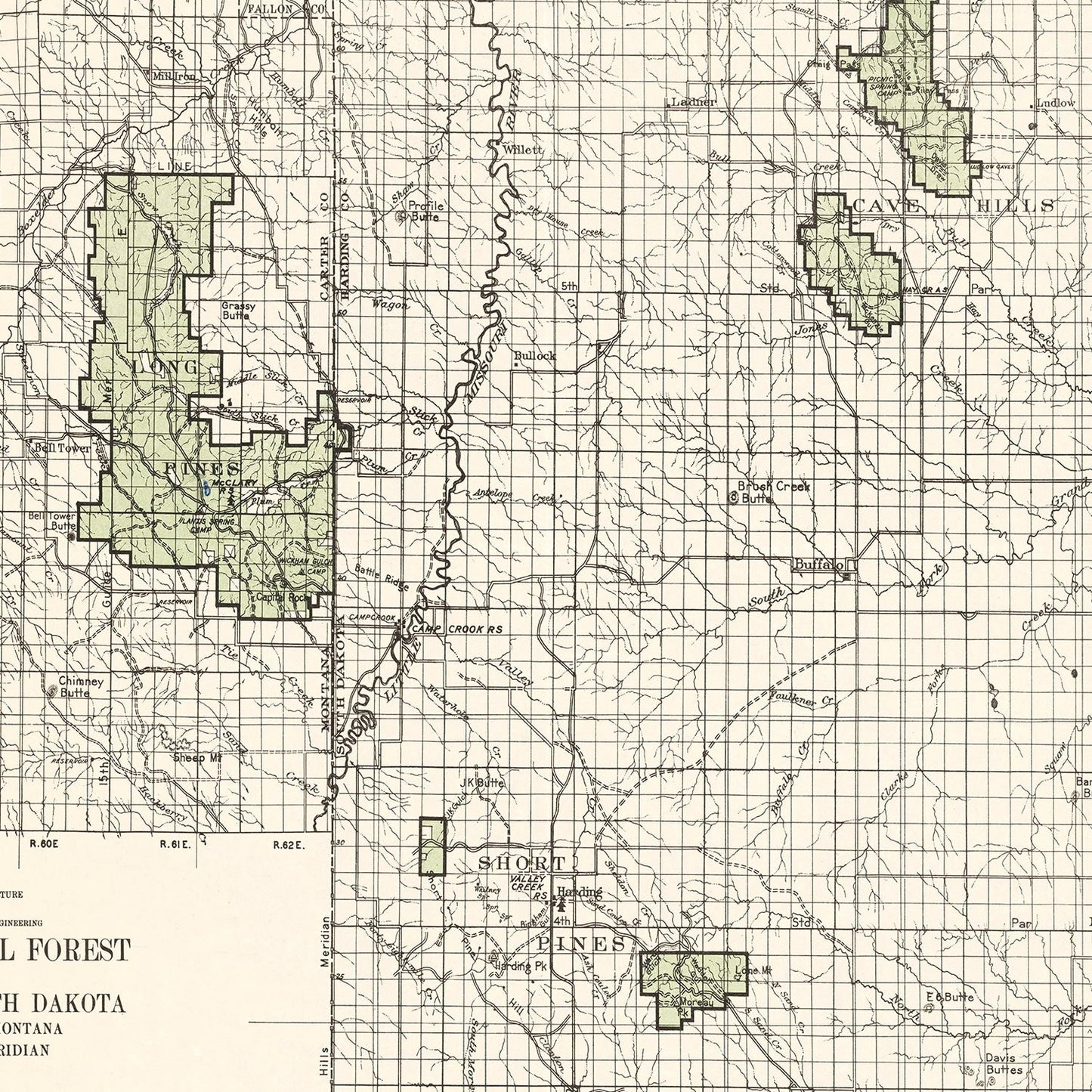 Vintage Custer National Forest Map, 1938